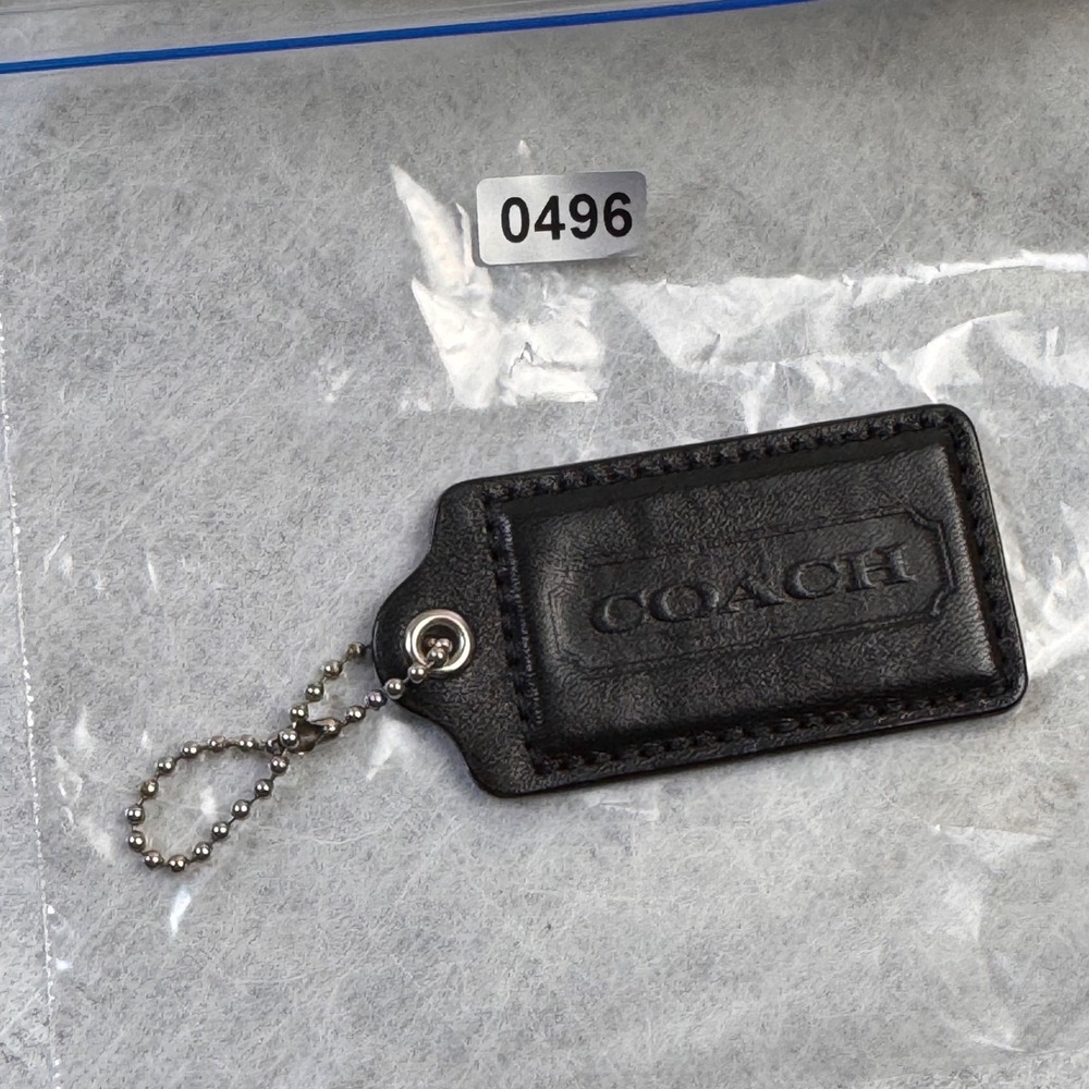 Coach Black Leather Hang Tag 3 x 1.5 Silver Tone Ball Chain - Picture 15 of 16